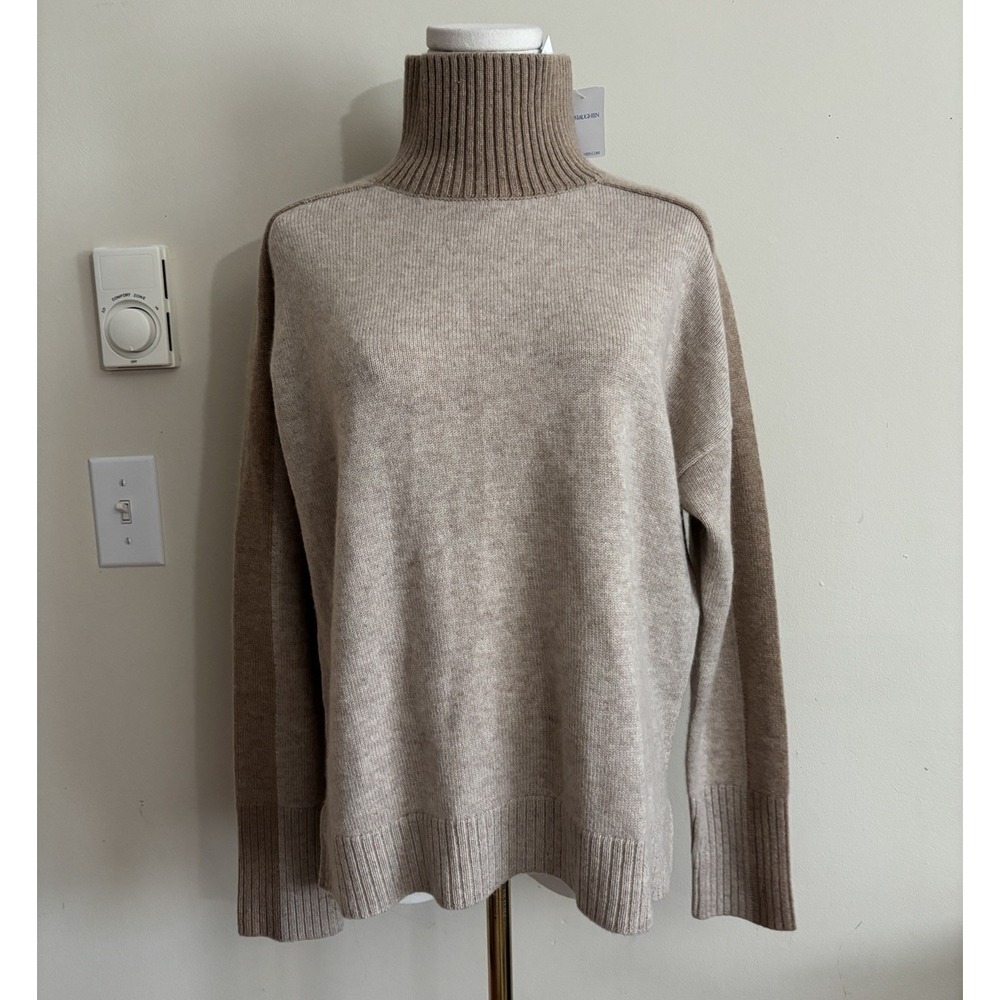 NWT J McLaughlin Womens Medium 100% Cashmere Sweater Beige Preppy Neutral Chic